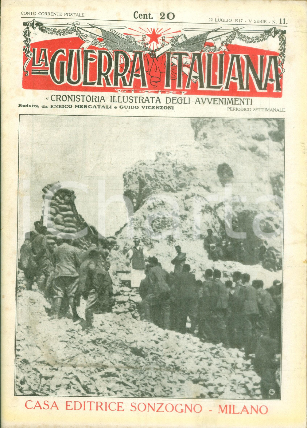 Giornale, rivista storica 1917 LA GUERRA ITALIANA WW1 Attacco italiano sul medio ISONZO Rivista ILLUSTRATA 1