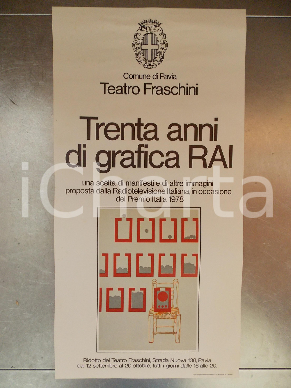 Materiale pubblicitario d’epoca 1978 PAVIA TEATRO FRASCHINI Trenta anni di grafica RAI Manifesto ILLUSTRATO 1