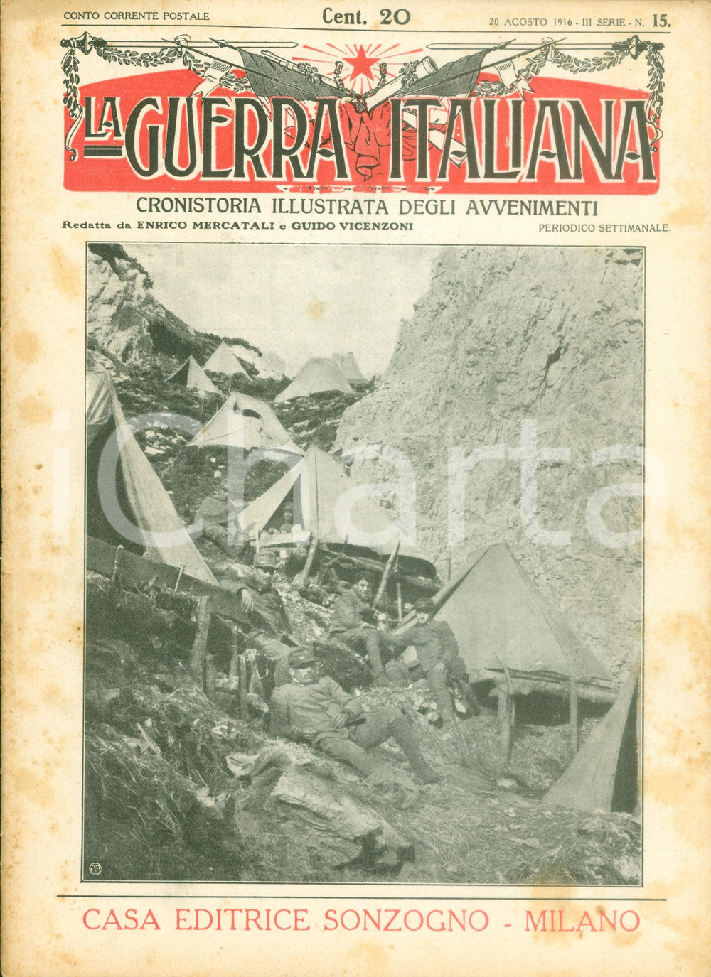 Giornale, rivista storica 1916 LA GUERRA ITALIANA WW1 GORIZIA conquistata dagli Italiani Rivista 1