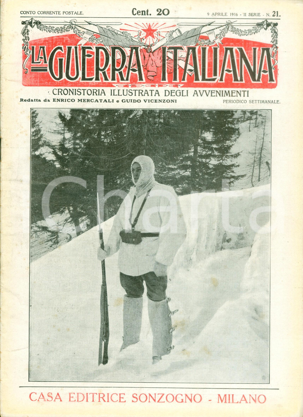 Giornale, rivista storica 1916 LA GUERRA ITALIANA WW1 Come si combatte fra le nevi e le valanghe Rivista 1