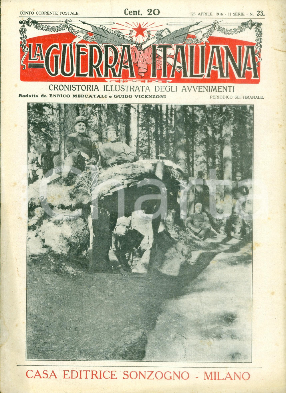 1916 LA GUERRA ITALIANA WW1 La guerra sui mari e l'artiglieria fra le rupi DATA: 23 aprile 1916 - WW1TITOLO: LA GUERRA ITALIANA - N. 23LA GUERRA SUI MARI E L'ARTIGLIERIA FRA LE RUPI DESCRIZIONE: Rivista d'epoca, con articoli e notizie sui pi&ugrave; recenti fatti di guerra.EDITORE: Sonzogno - MilanoPAGINE: 20  DIMENSIONI: cm 22 x 30CONDIZIONI: buone. Rivista d'epoca, originale, autentica.    originale e autentica 1