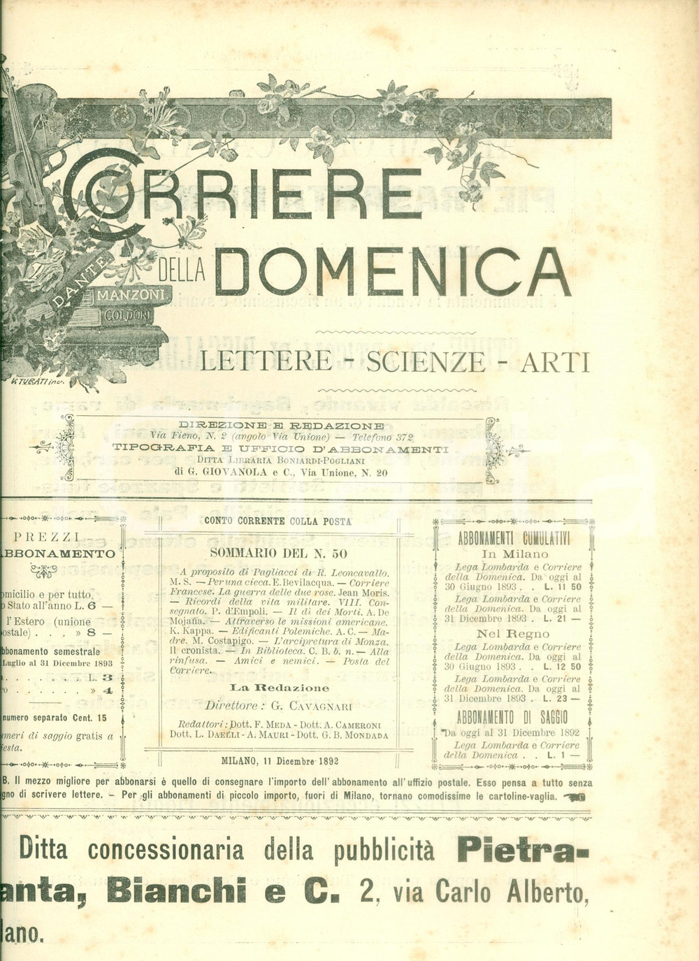 Giornale, rivista storica 1892 CORRIERE DOMENICA Attraverso le Missioni Cattoliche Cattoliche ILLUSTRATO 1