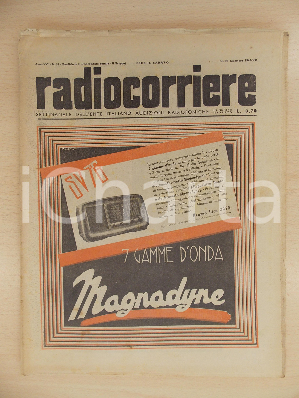 Giornale, rivista storica 1941 RADIOCORRIERE EIAR L intervento del GIAPPONE in guerra Radio MAGNADYNE 1