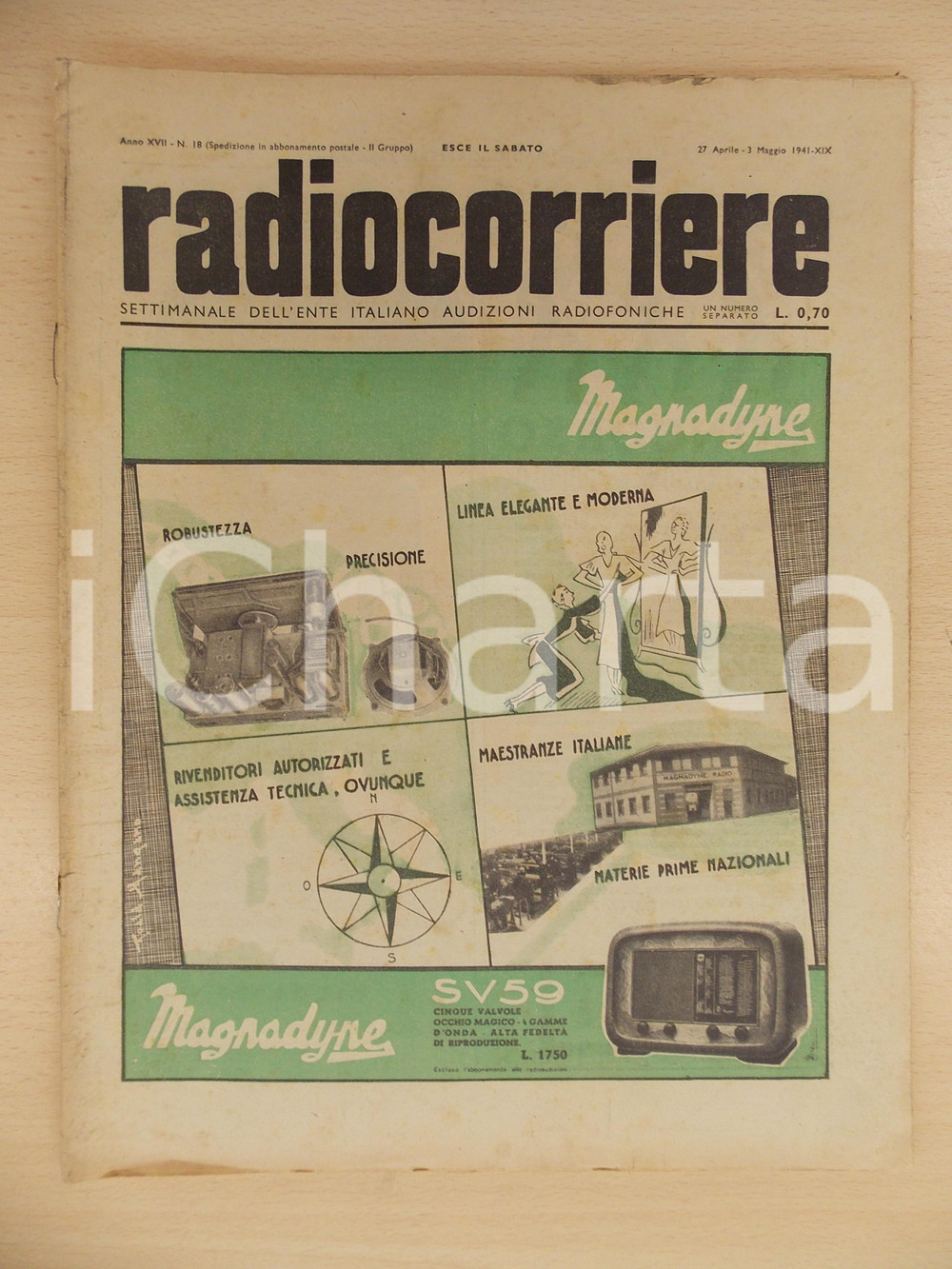 Giornale, rivista storica 1941 RADIOCORRIERE EIAR Il crollo della GRECIA Radio a valvole MAGNADYNE 1