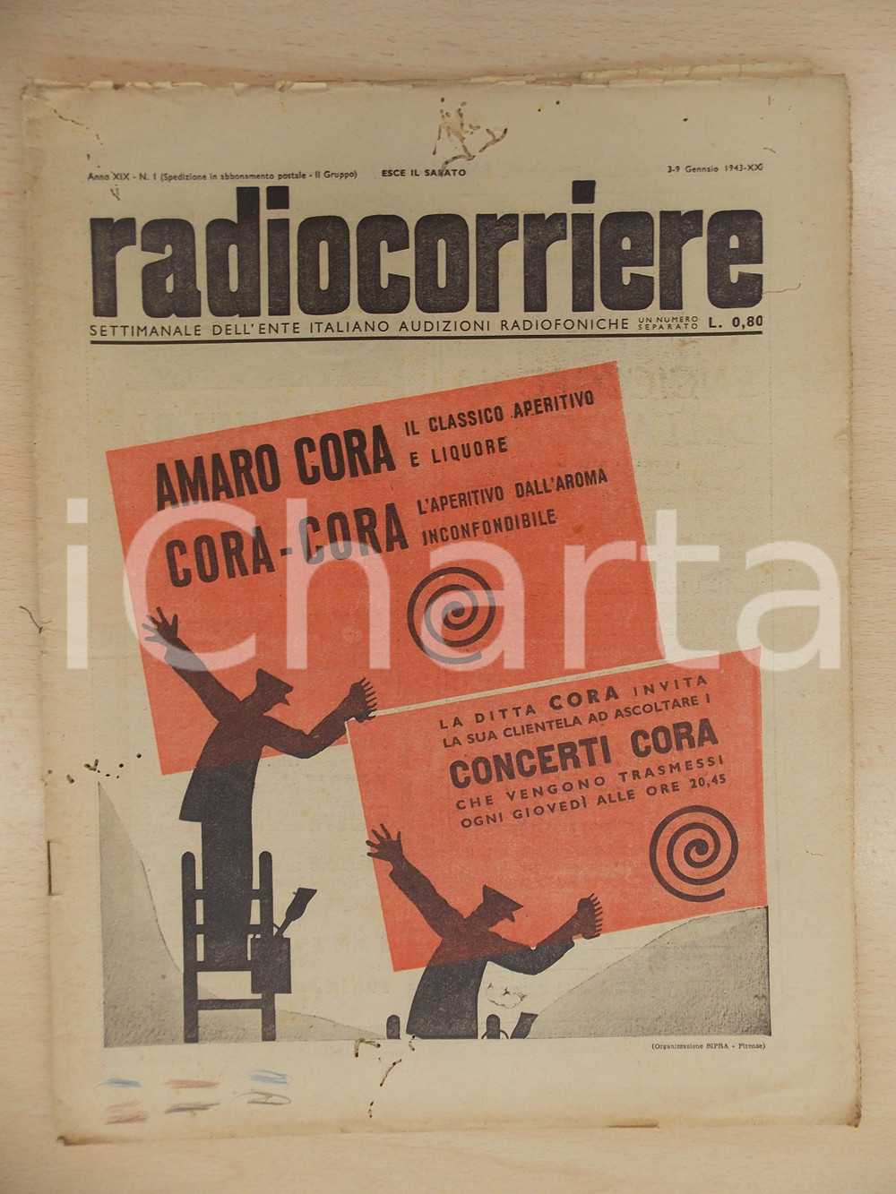 Giornale, rivista storica 1943 RADIOCORRIERE EIAR La Scuola ospite della Famiglia Amaro CORA 1