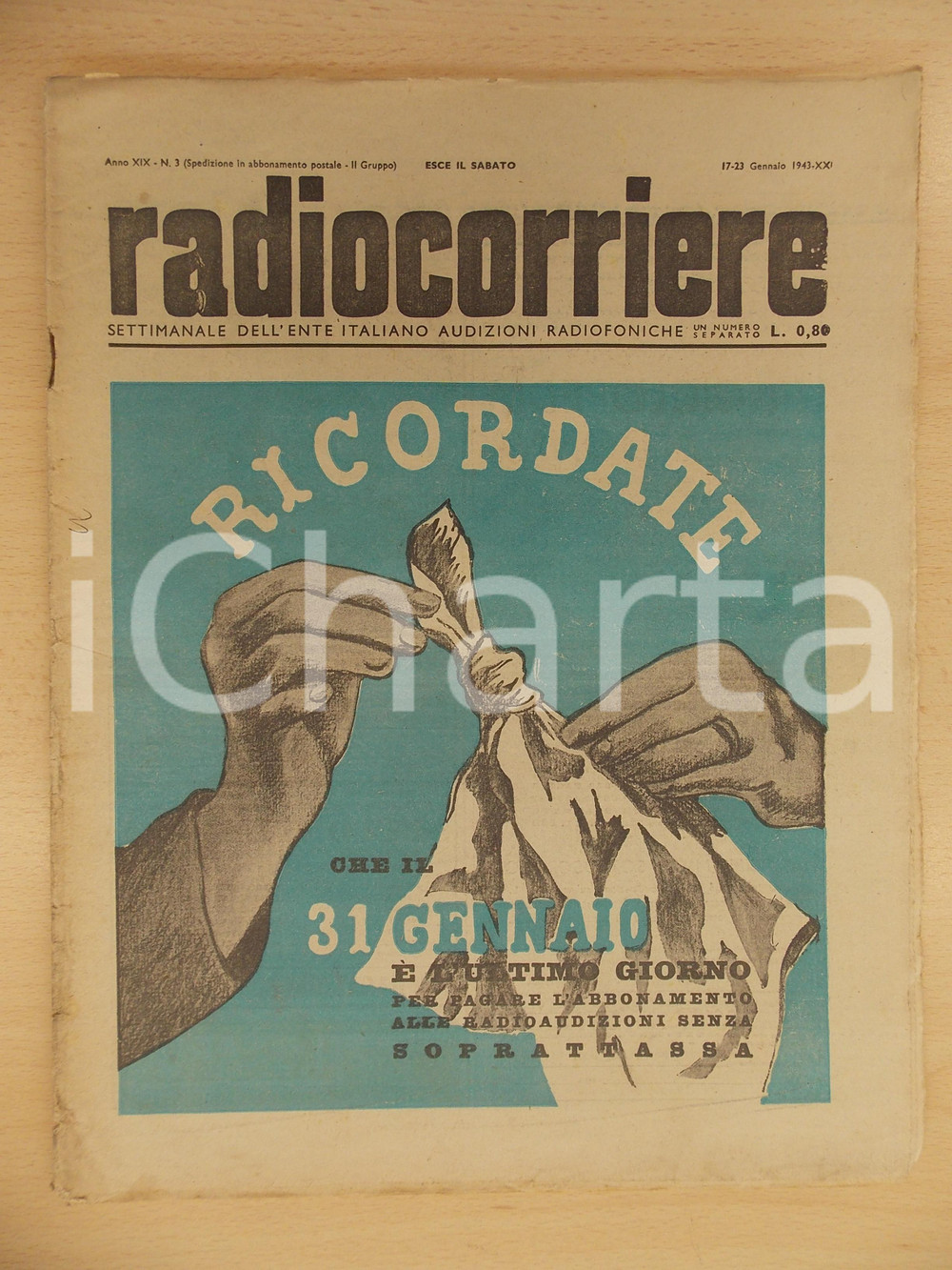 Giornale, rivista storica 1943 RADIOCORRIERE EIAR Vittorio Emanuele III in SICILIA Pagate il canone 1