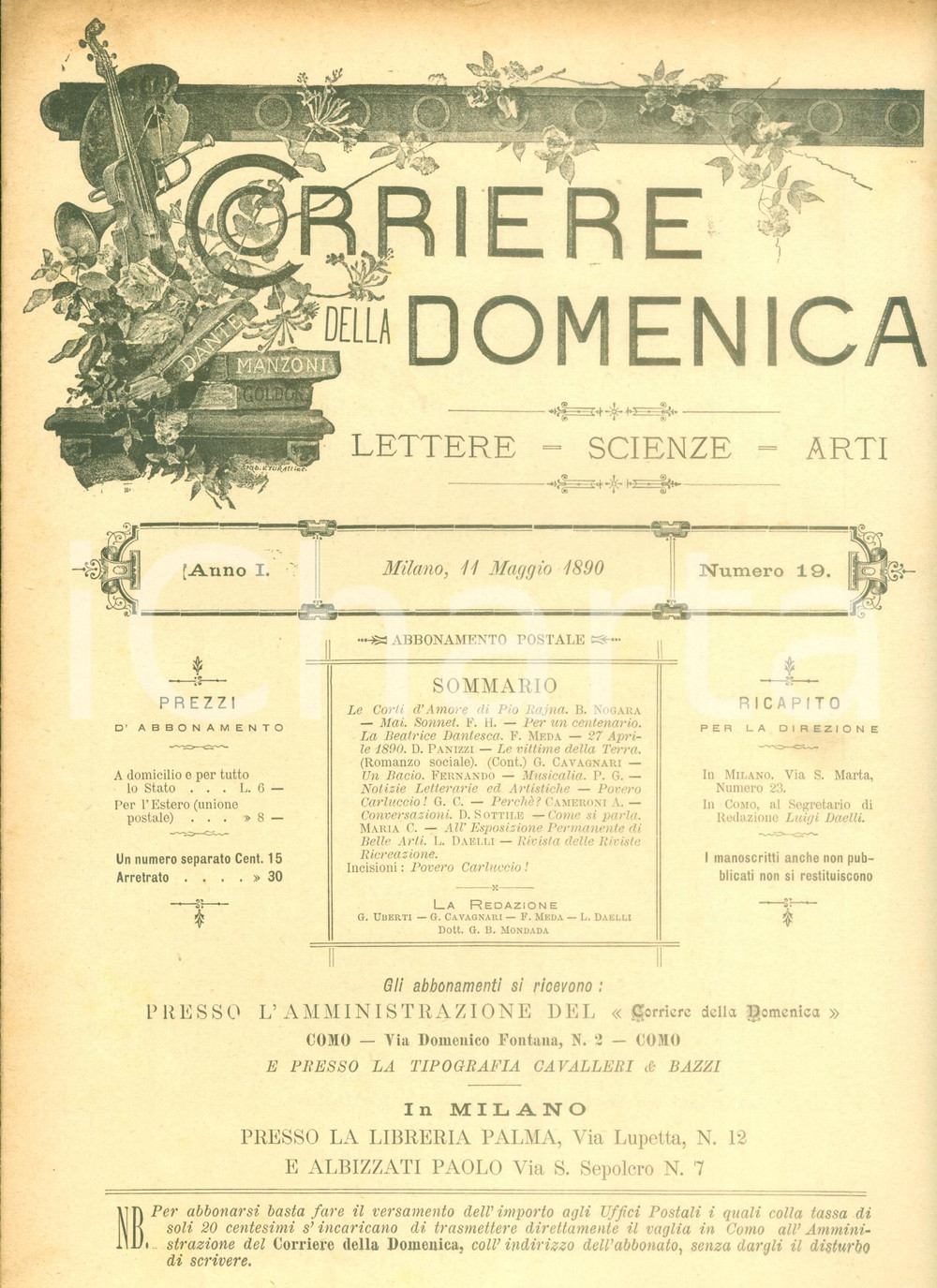 Giornale, rivista storica 1890 CORRIERE DELLA DOMENICA Le corti d amore di Pio RAJNA Giornale 1