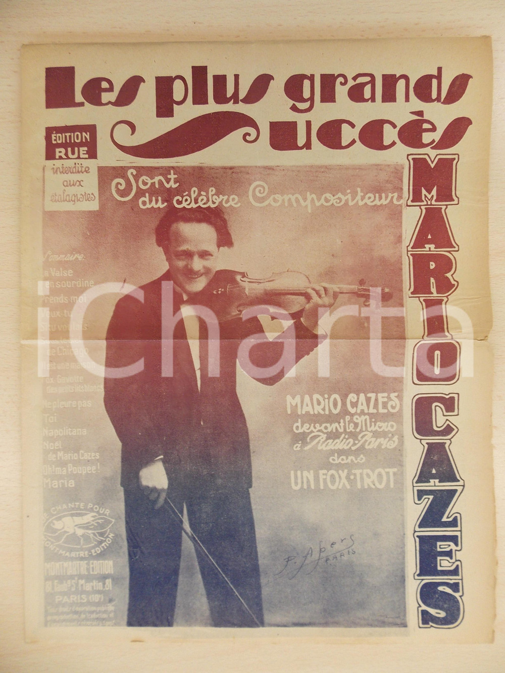 1925 Violinista Mario CAZES Les plus grands succès Raccolta spartiti DANNEGGIATA