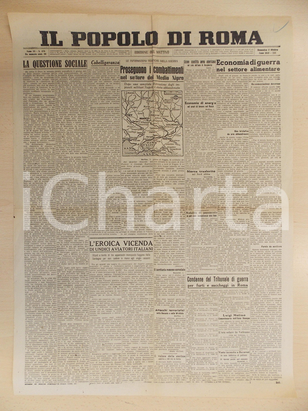 Giornale, rivista storica 1943 IL POPOLO DI ROMA RSI Fascismo Repubblicano e questione sociale Giornale 1