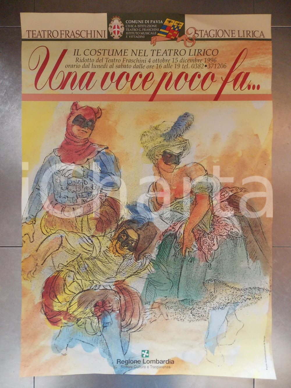 Materiale pubblicitario d’epoca 1996 PAVIA TEATRO FRASCHINI Costume nel teatro lirico Una voce poco fa Manifesto 1
