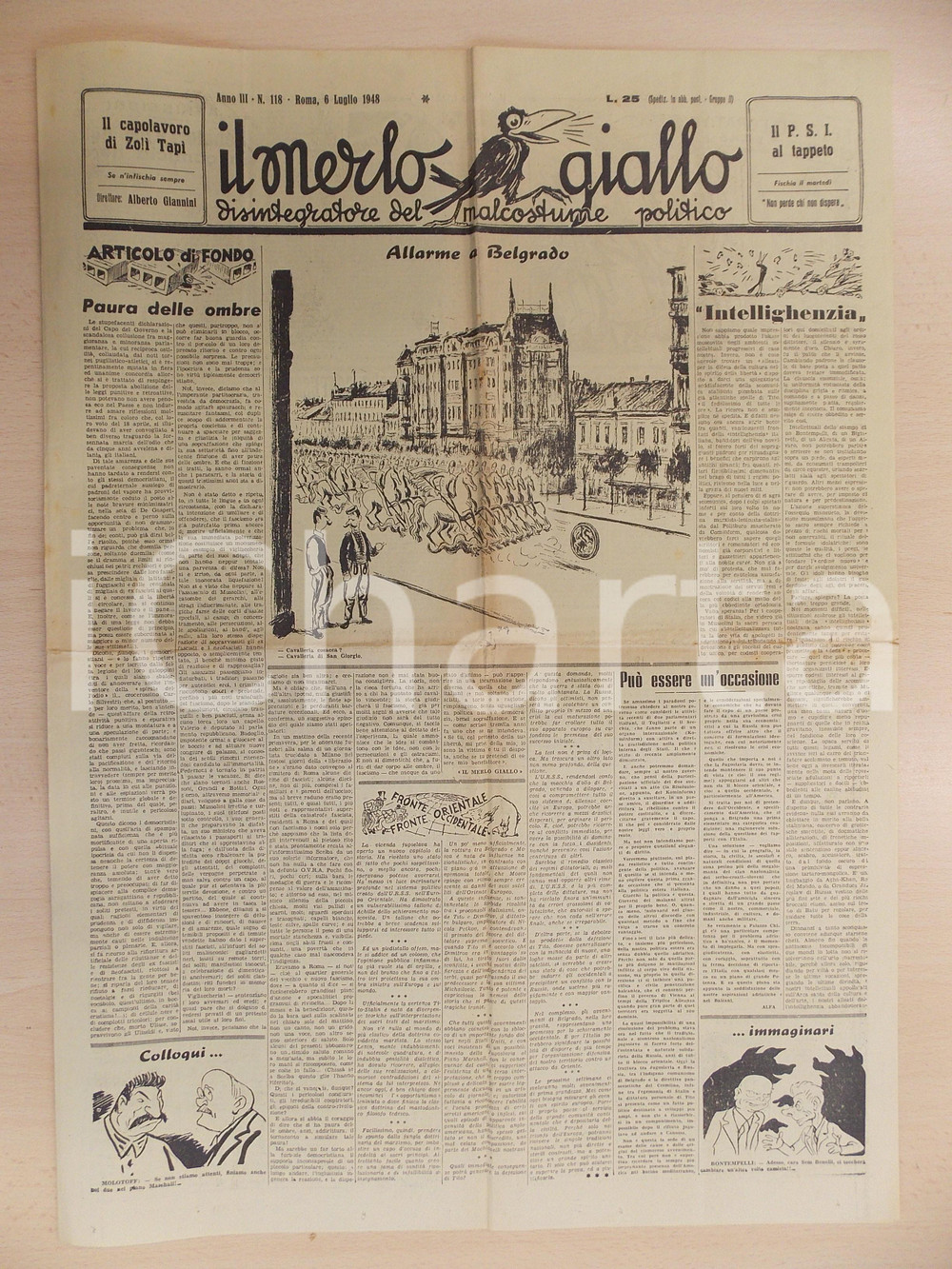 Giornale, rivista storica 1948 IL MERLO GIALLO Antifascismo e paura delle ombre Giornale ILLUSTRATO 1