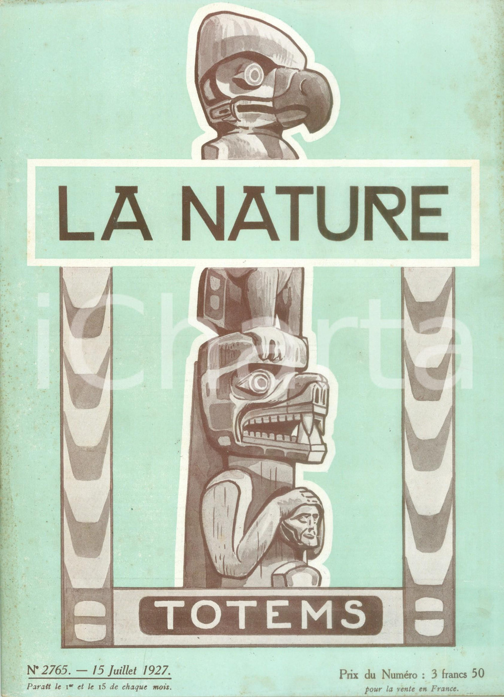 Giornale, rivista storica 1927 LA NATURE I totem della COLOMBIA britannica Rivista ILLUSTRATA 1