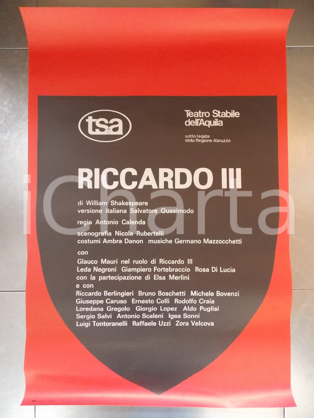 Materiale pubblicitario d’epoca 1979 TEATRO STABILE DELL AQUILA Riccardo III Antonio CALENDA Manifesto 60 x 90 1