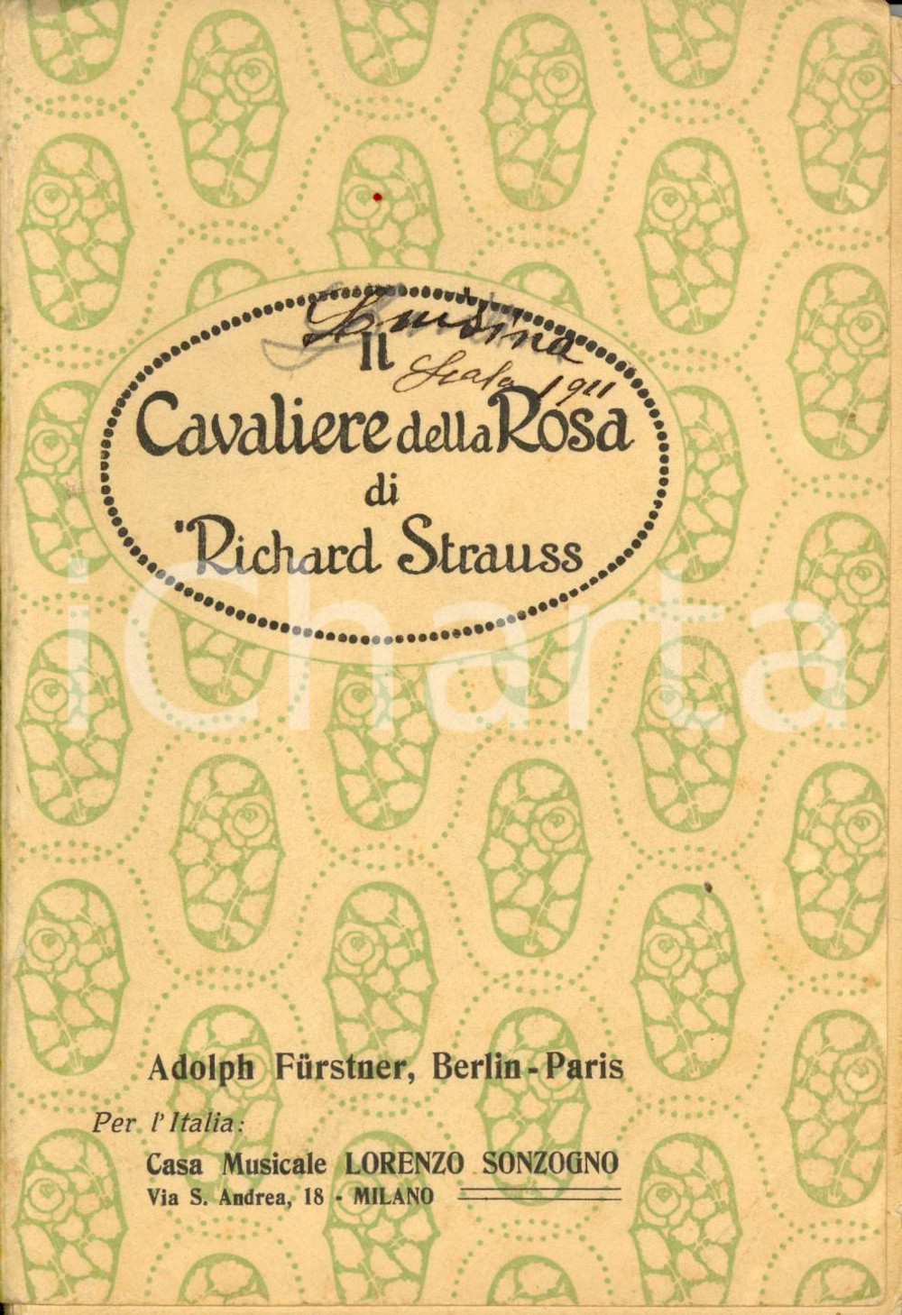 Oggetto da collezione cartaceo 1911 Richard STRAUSS Il cavaliere della rosa Libretto DANNEGGIATO SONZOGNO 1