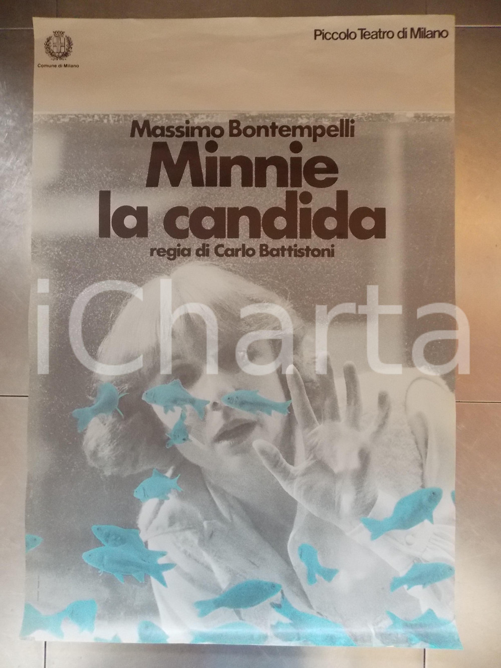 1980 MILANO PICCOLO TEATRO Minnie la candida Carlo BATTISTONI Manifesto 70 x 100