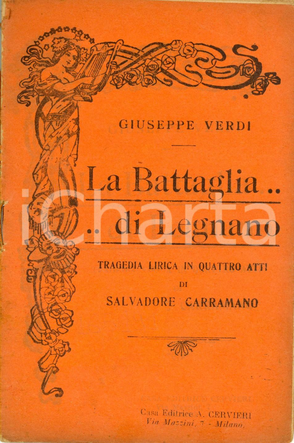 Oggetto da collezione cartaceo 1910 ca Giuseppe VERDI La battaglia di Legnano  Tragedia DANNEGGIATO CERVIERI 1