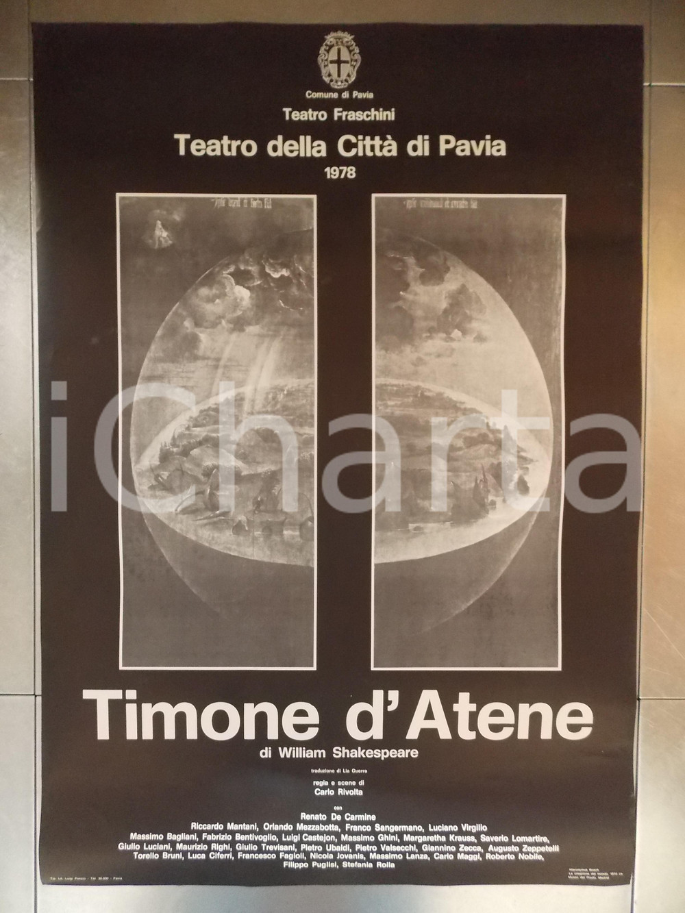 Materiale pubblicitario d’epoca 1978 PAVIA TEATRO FRASCHINI Timone d ATENE William SHAKESPEARE Manifesto 70 x 85 1