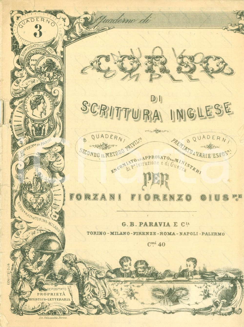 Libro, pubblicazione d epoca 1923 Fiorenzo Giuseppe FORZANI Corso di scrittura inglese modelli di scrittura 1
