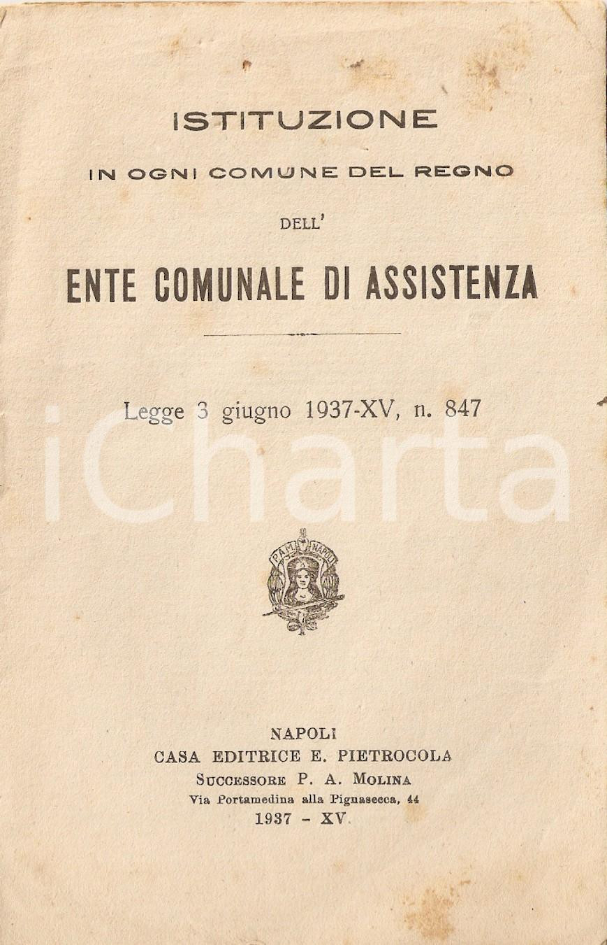 Documento originale, autentico 1937 BIBLIOTECA LEGALE Istituzione in ogni Comune dell Ente Comunale Assistenza 1
