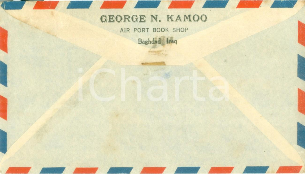 Materiale pubblicitario d’epoca 1950 ca BAGHDAD IRAQ Airport Book Shop George N. KAMOO Busta intestata 1