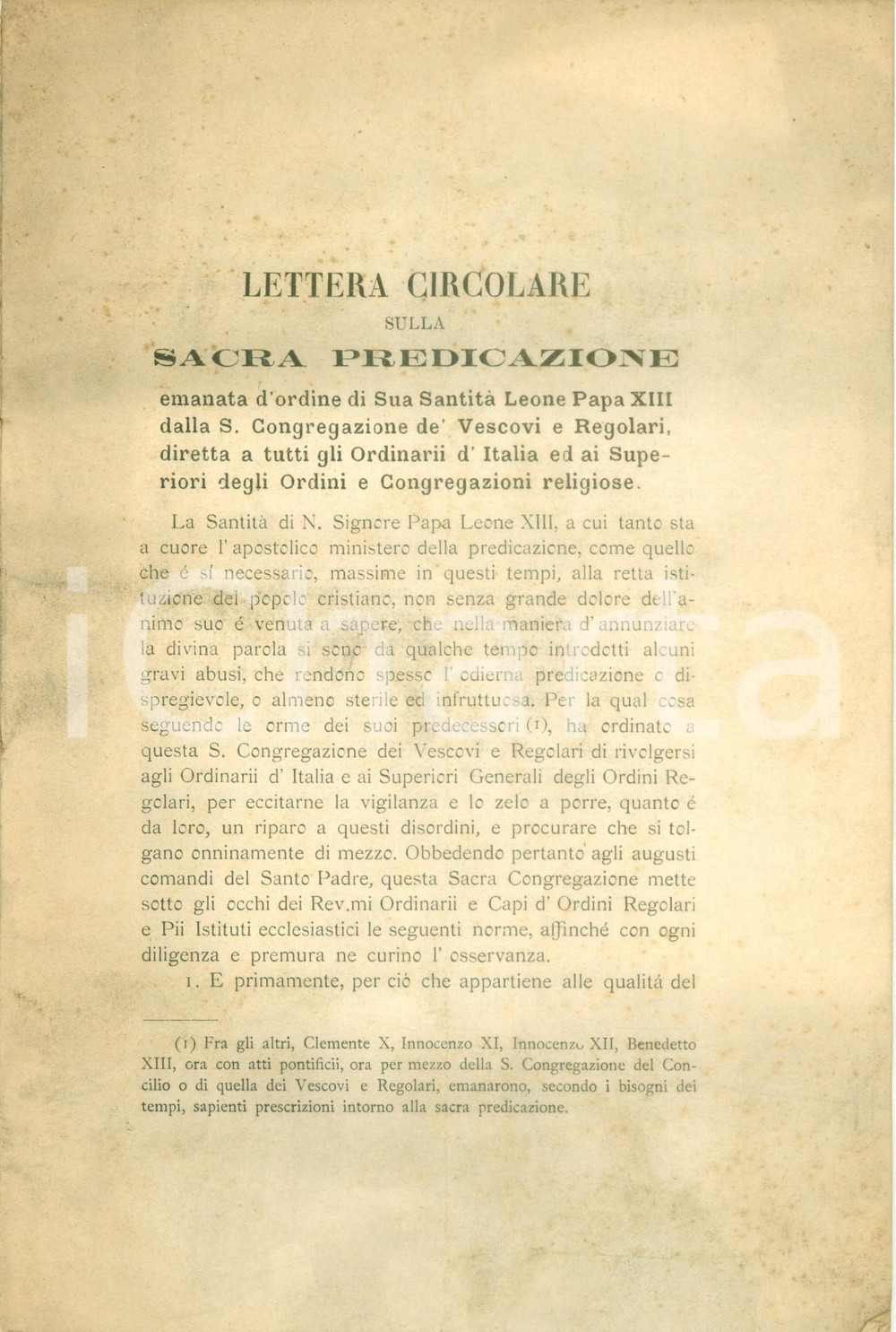 Libro, pubblicazione d epoca 1894 LEONE XIII Lettera circolare sulla Sacra Predicazione Pubblicazione 1
