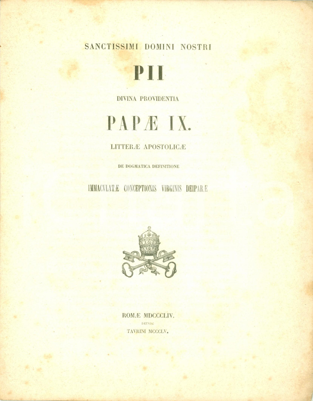 Libro, pubblicazione d epoca 1864 PIO IX Lettere apostoliche sull Immacolata Concezione in latino 1