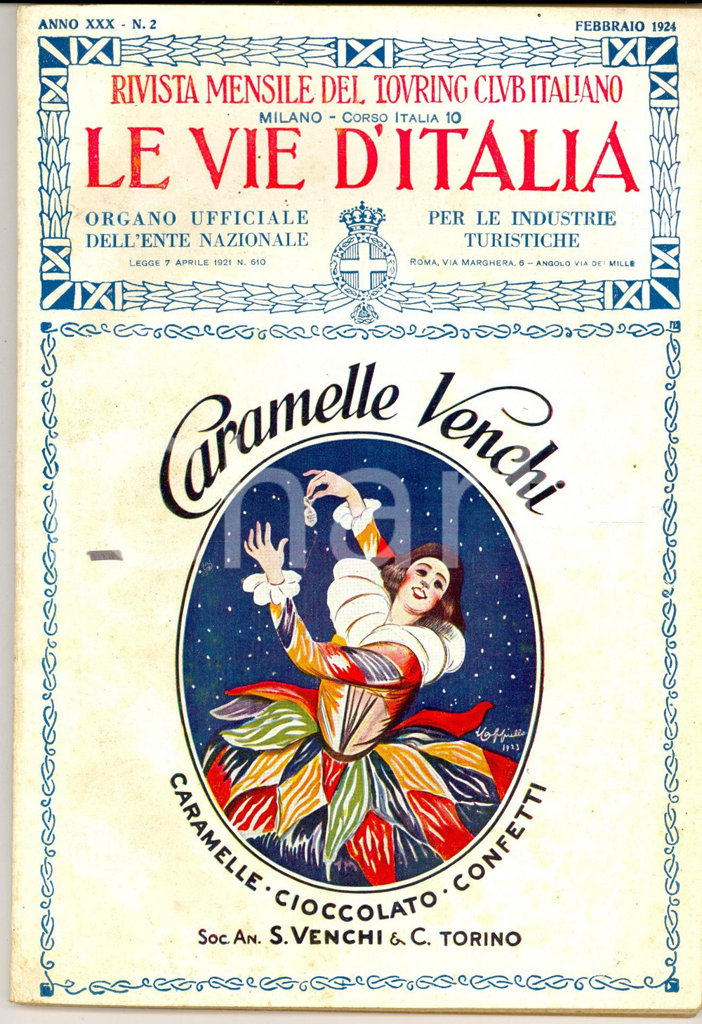 Giornale, rivista storica 1924 LE VIE D ITALIA TCI Il lago morto di SAN CANZIANO Caramelle VenchiRivista 1