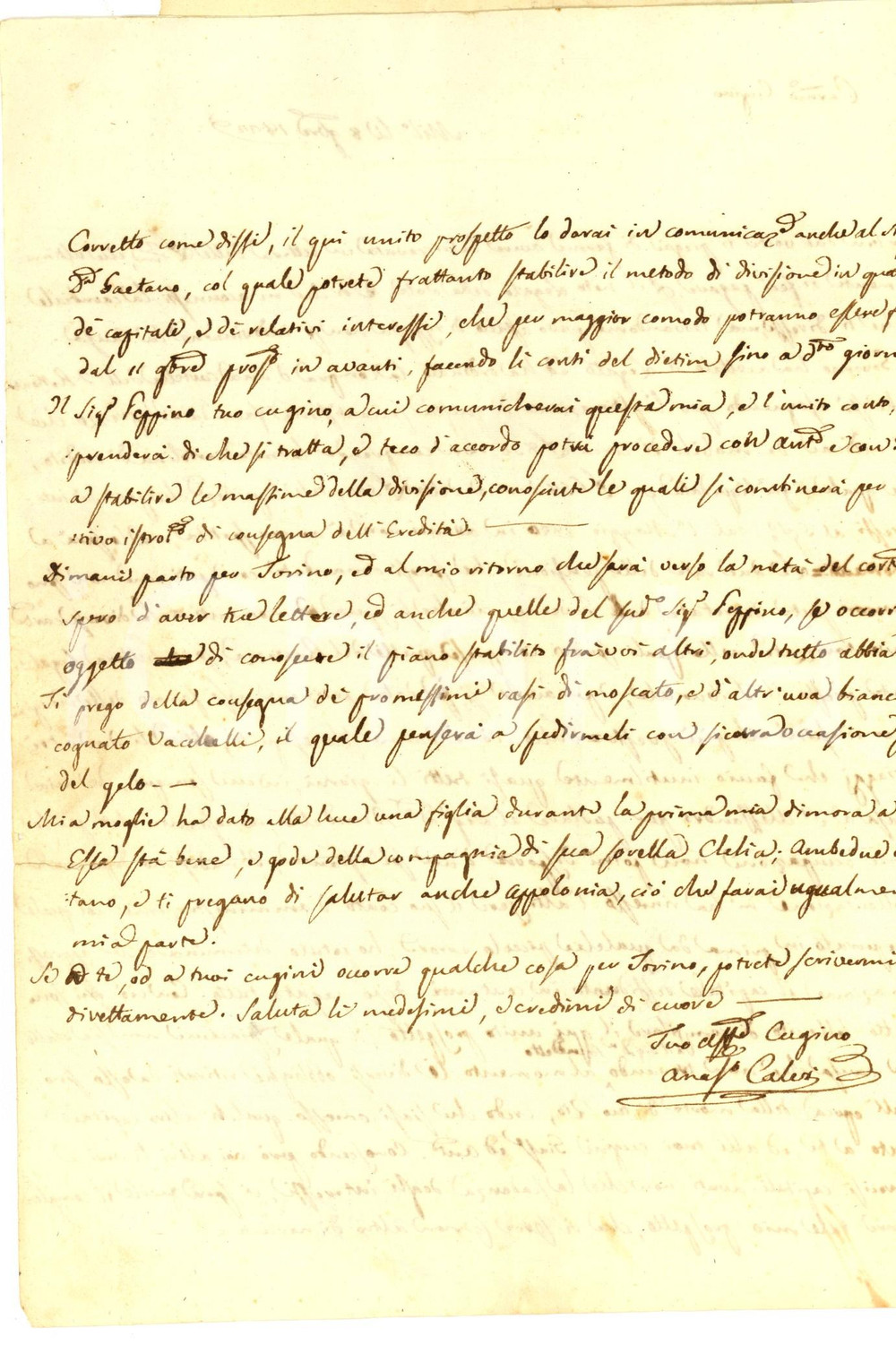 Manoscritto, lettera originale 1822 MILANO Anastasio CALVI a Francesco RACCAGNI sulla seccantissima ereditÃ  1