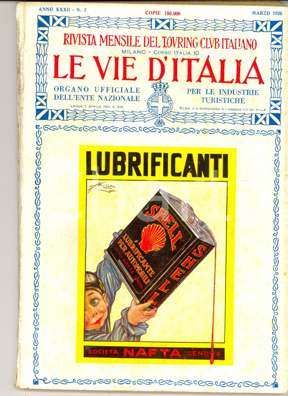 Giornale, rivista storica 1926 LE VIE D ITALIA TCI In memoria di Luigi Vittorio BERTARELLI Rivista  nÂ°3 1