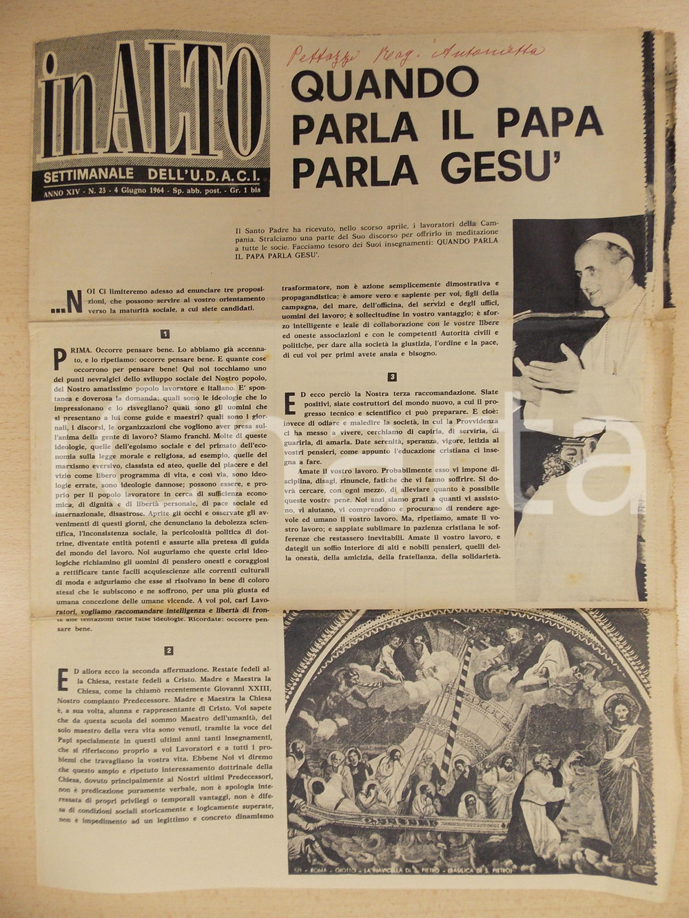 Giornale, rivista storica 1964 IN ALTO Rivista U.D.A.C.I. Paolo VI incontra i lavoratori della Campania 1