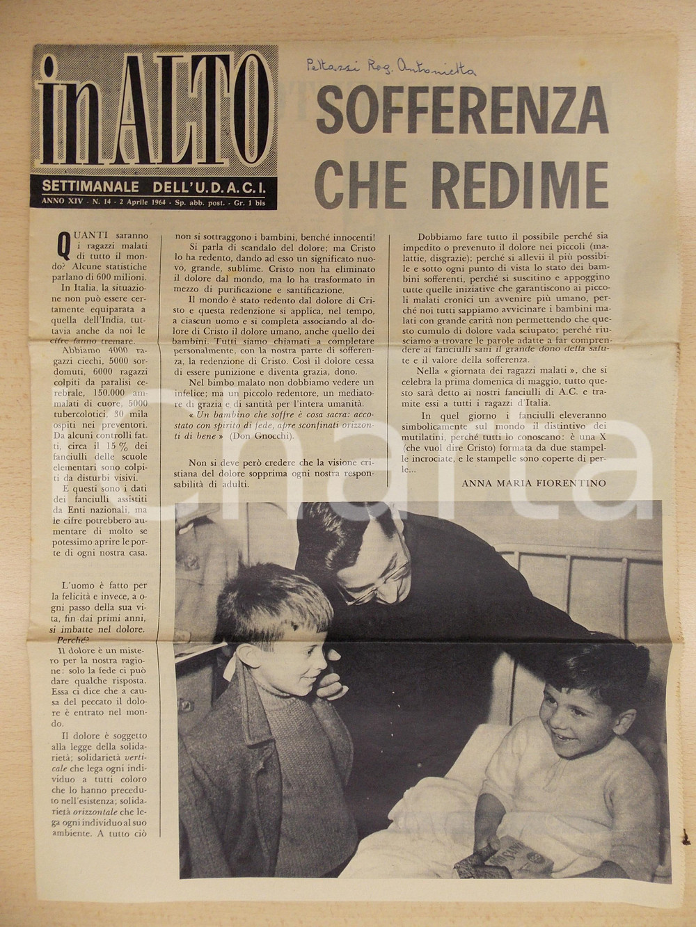 Giornale, rivista storica 1964 IN ALTO Settimanale U.D.A.C.I. I laici e il Concilio Anno XLV n° 14 1