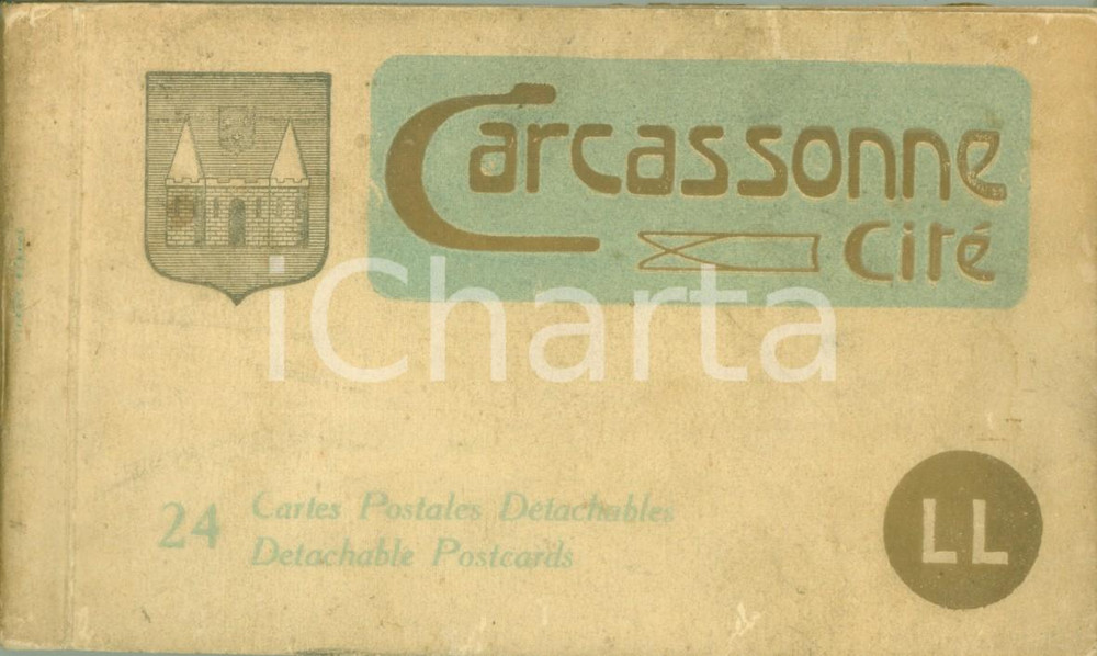 Cartolina originale da collezione 1920 ca CARCASSONNE F 24 cartoline estraibili Cartes dÃ©tachables 1