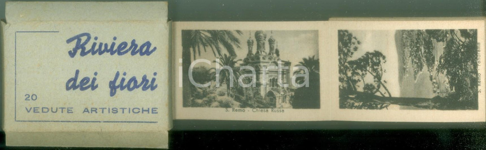 Materiale pubblicitario d’epoca 1940 ca RIVIERA DEI FIORI 20 vedute artistiche SANREMO BORDIGHERA ALASSIO 1