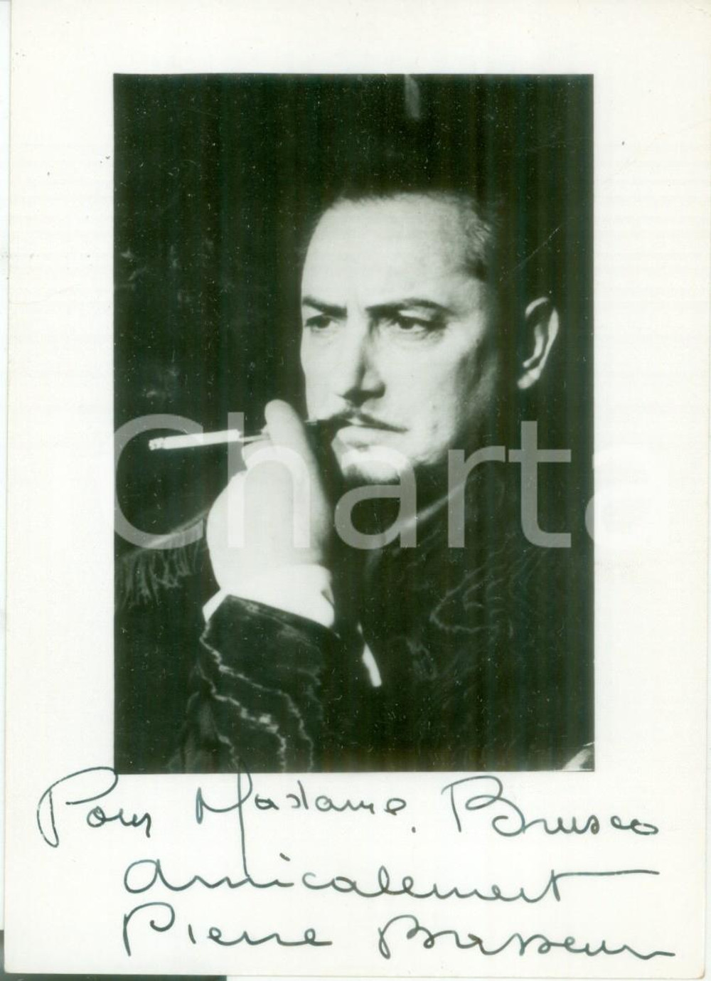 Autografo originale 1960 ca CINEMA Attore Pierre BRASSEUR Fotografia seriale con AUTOGRAFO 1