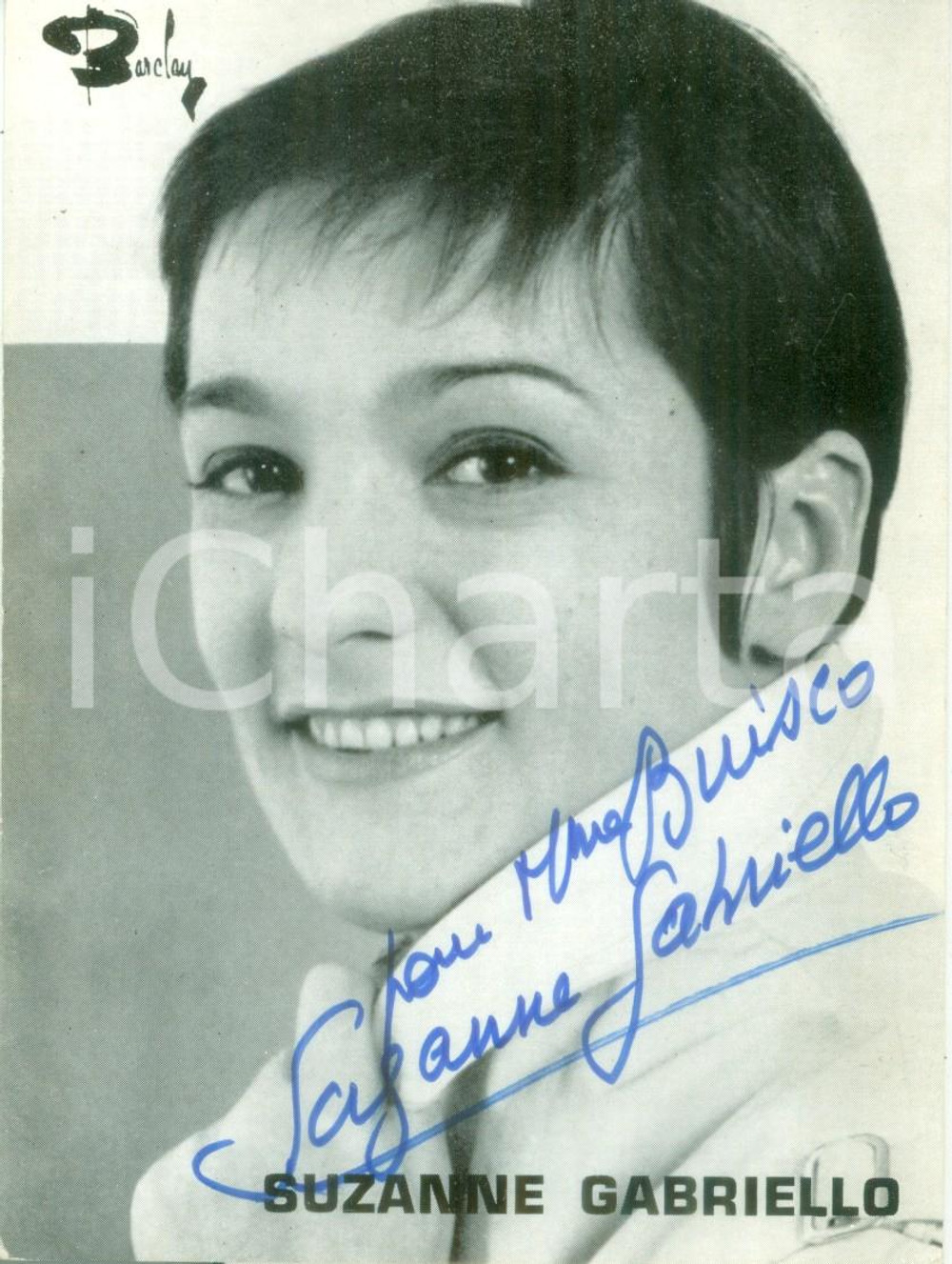 Autografo originale 1965 ca MUSICA Cantante Suzanne GABRIELLO Fotografia seriale dedica AUTOGRAFA 1