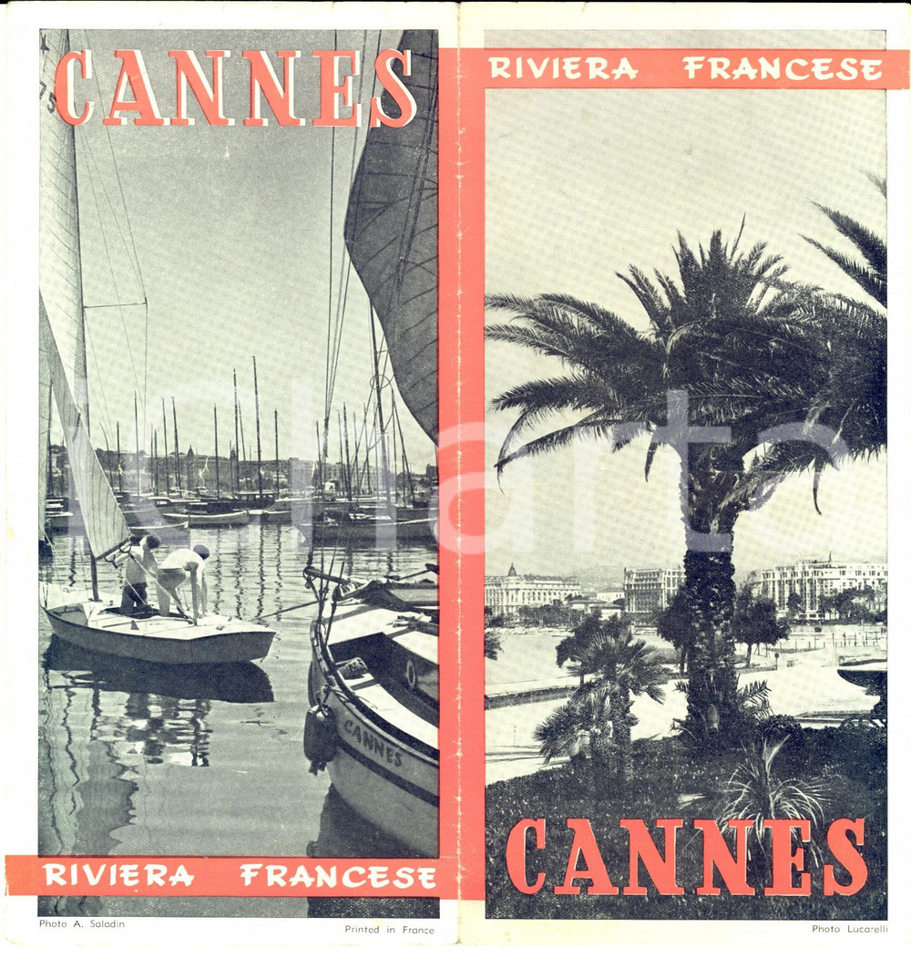 1950 ca CANNES e la riviera francese *Pieghevole turistico ILLUSTRATO VINTAGE