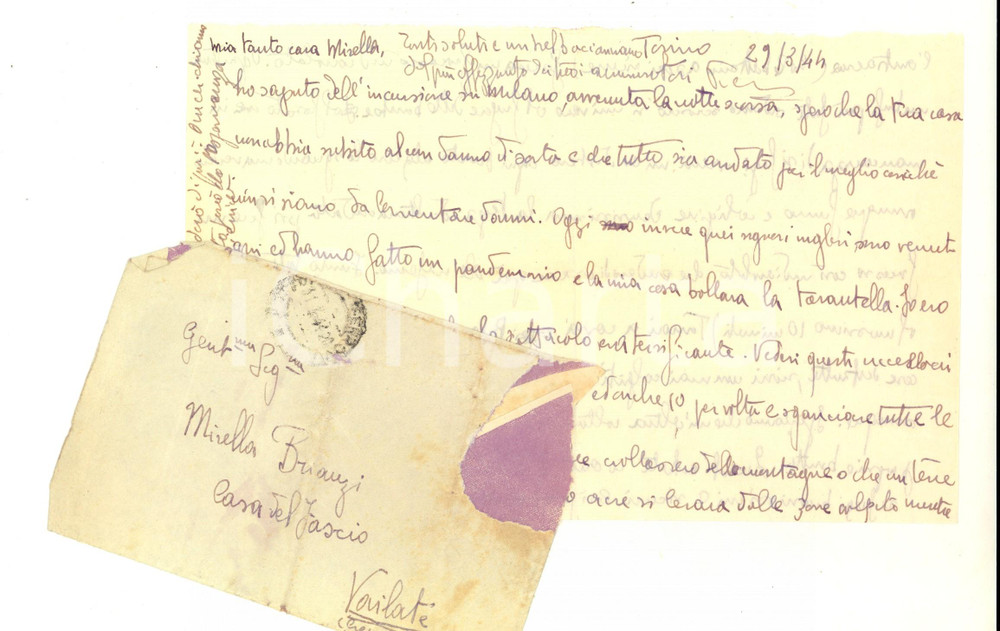 Autografo originale 1944 WW2 TORINO La mia casa ballava la tarantella Autografo Pietro RIGOLA 1