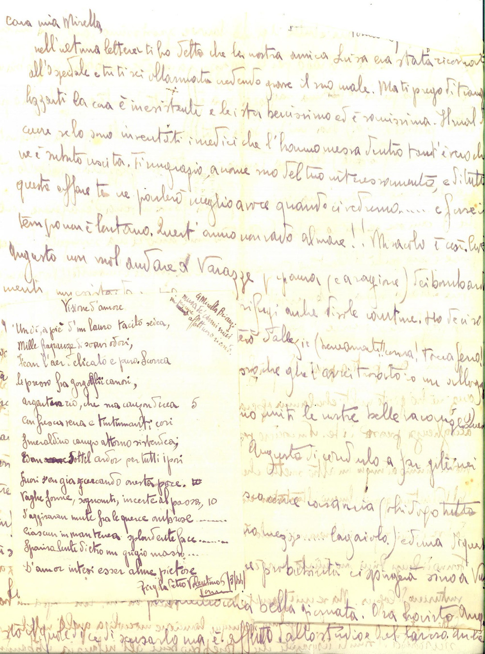 Autografo originale 1944 TORINO Pietro RIGOLA e l amore al parco del VALENTINO Autografo 1