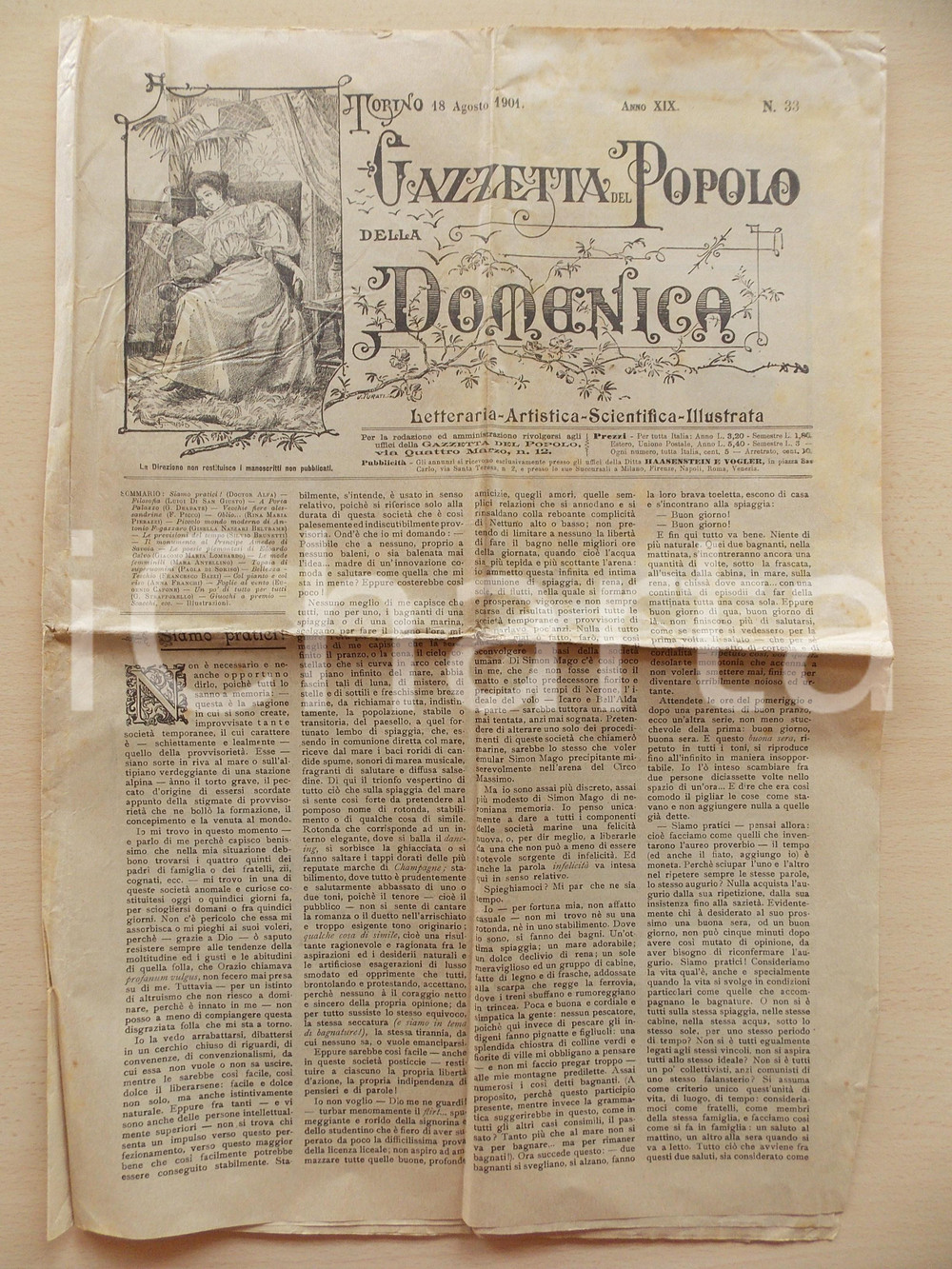 Giornale, rivista storica 1901 GAZZETTA DEL POPOLO DELLA DOMENICA Vecchie fiere alessandrine Giornale 1