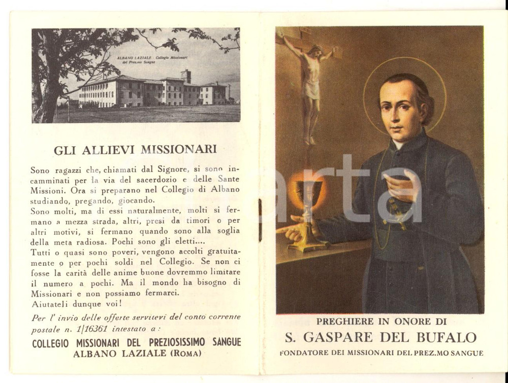 Libro, pubblicazione d epoca 1963 ALBANO LAZIALE RM Preghiere in onore di SAN GASPARE DEL BUFALO Libretto 1