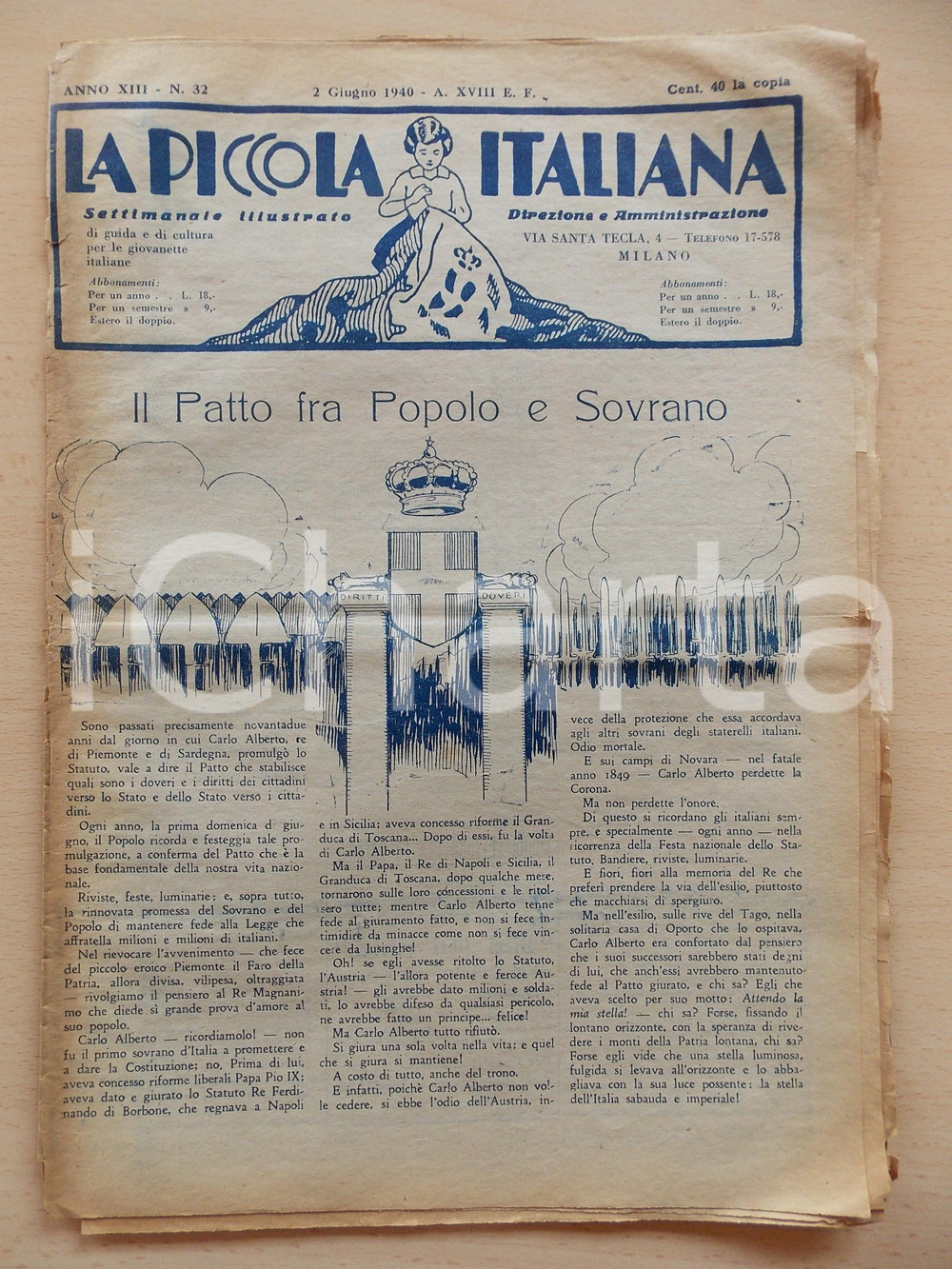 Giornale, rivista storica 1940 LA PICCOLA ITALIANA Mostra d Oltremare a NAPOLI Rivista DANNEGGIATA 1