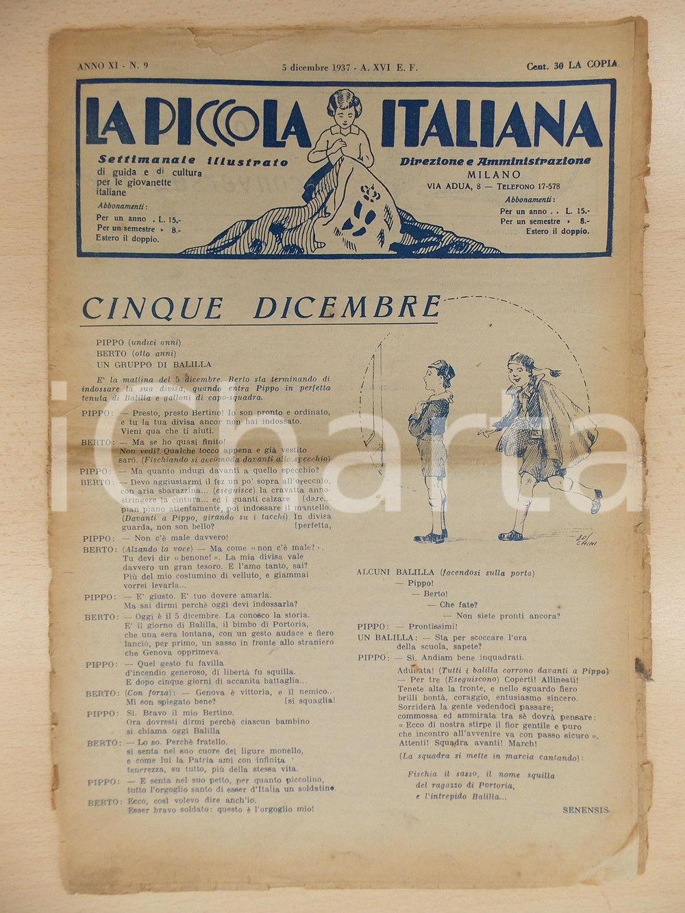 Giornale, rivista storica 1937 LA PICCOLA ITALIANA Basilica di Sant Ambrogio a GONDAR Rivista DANNEGGIATA 1