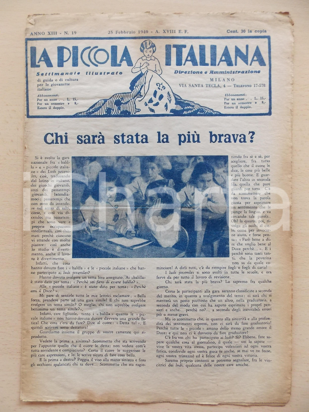 Giornale, rivista storica 1940 LA PICCOLA ITALIANA Gara nazionale fra Piccole Italiane ai Ludi Juveniles 1