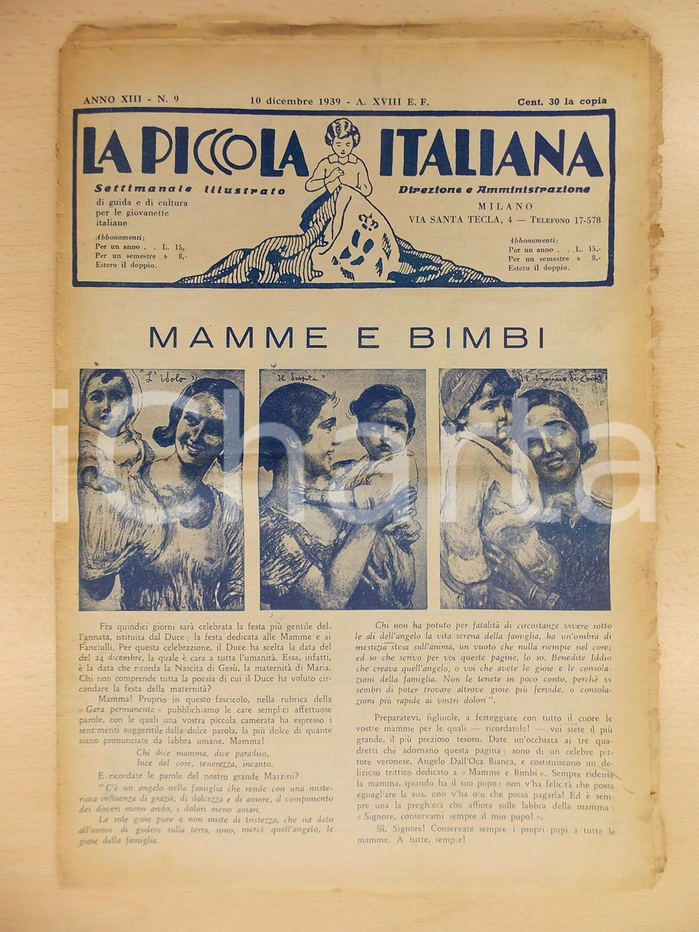 Giornale, rivista storica 1939 LA PICCOLA ITALIANA Festa delle mamme e dei fanciulli Rivista nÂ°9 1