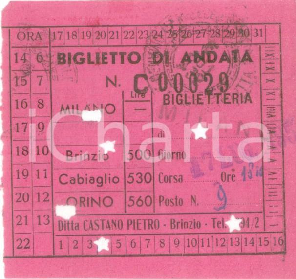 Oggetto da collezione cartaceo 1950 ca BRINZIO VA Autovia VALCUVIA Impresa Automobilistica CASTANO Biglietto 1