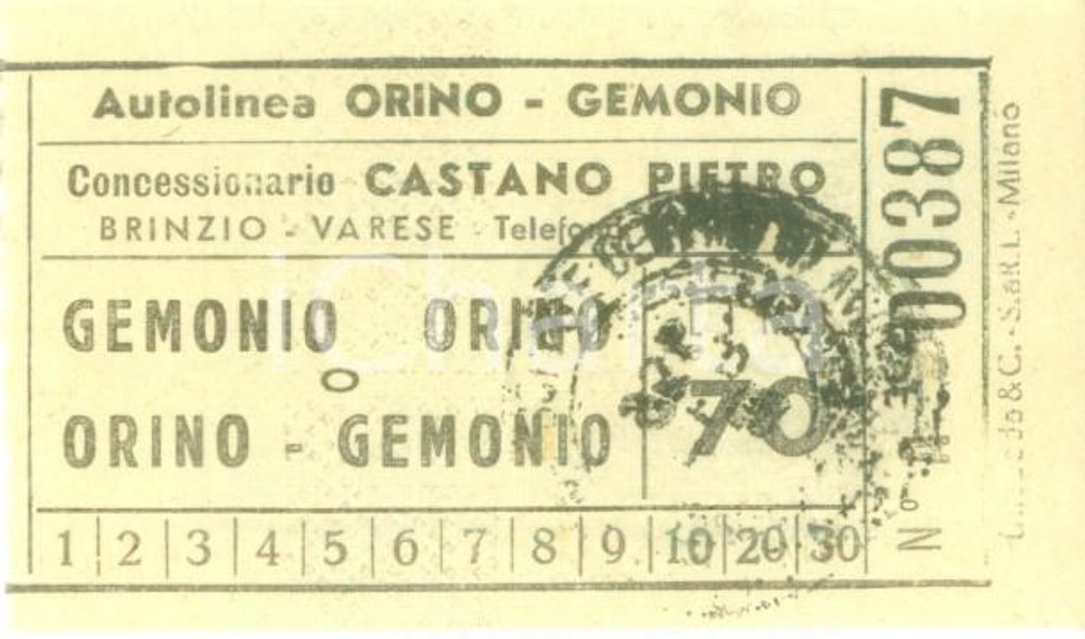 Oggetto da collezione cartaceo 1954 BRINZIO VA Autovia VALCUVIA Impresa Automobilistica CASTANO Biglietto 1