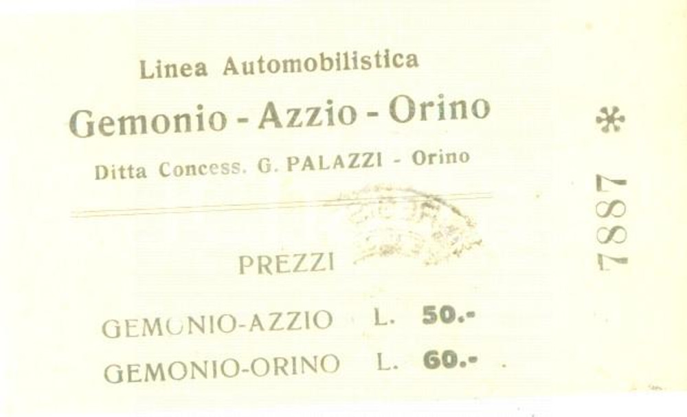 Oggetto da collezione cartaceo 1952 ORINO VA Linea Automobilistico GEMONIO  AZZIO Biglietto di viaggio 1