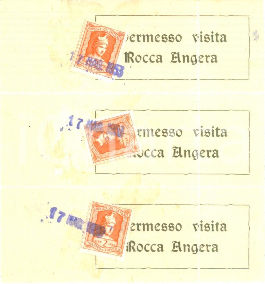 Oggetto da collezione cartaceo 1953 ANGERA VA Permesso di visita alla Rocca BORROMEO Lotto tre biglietti 1