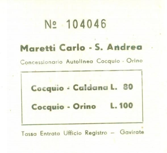 Oggetto da collezione cartaceo 1955 ca COCQUIOTREVISAGO VA Autolinee Carlo MARETTI Linea Cocquio  ORINO 1