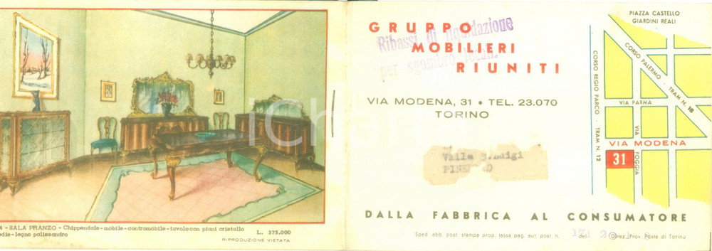 Materiale pubblicitario d’epoca 1960 ca TORINO Gruppo Mobilieri Riuniti Catalogo ILLUSTRATO camere letto salotti 1